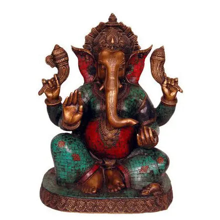 Lord Ganesha Hand carved Turquoise Work Statue Ashopi