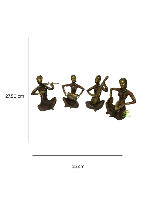 Tribal Folk Musician | Brass Musical Set | Set of 4 Musicians | Office n Hotels Decor | Gift For Music Lover | Aakrati