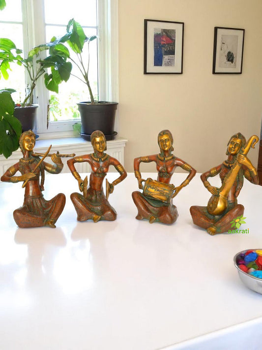 Tribal Folk Musician | Brass Musical Set | Set of 4 Musicians | Office n Hotels Decor | Gift For Music Lover |