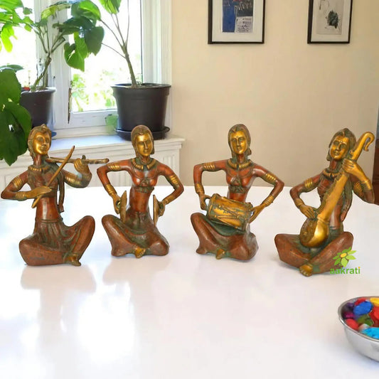 Tribal Folk Musician | Brass Musical Set | Set of 4 Musicians | Office n Hotels Decor | Gift For Music Lover | Aakrati