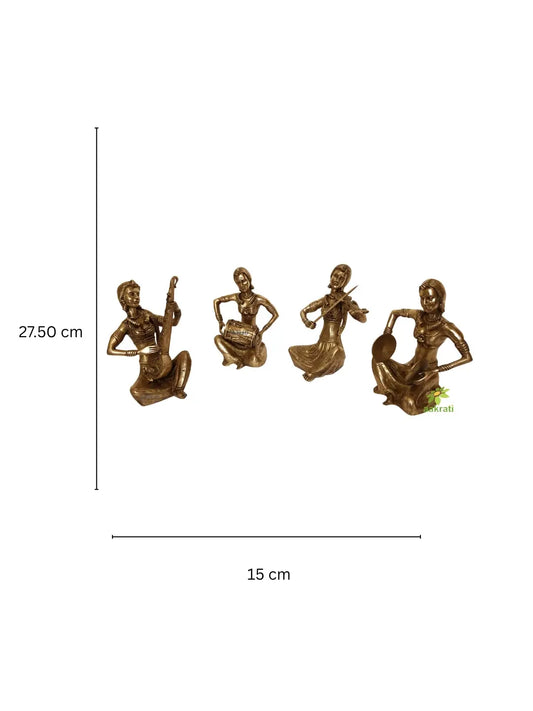 Brass Musician Ladies set of 4 Indian Brass Fine Inlay Decor Showpiece Statue 11 inch Aakrati