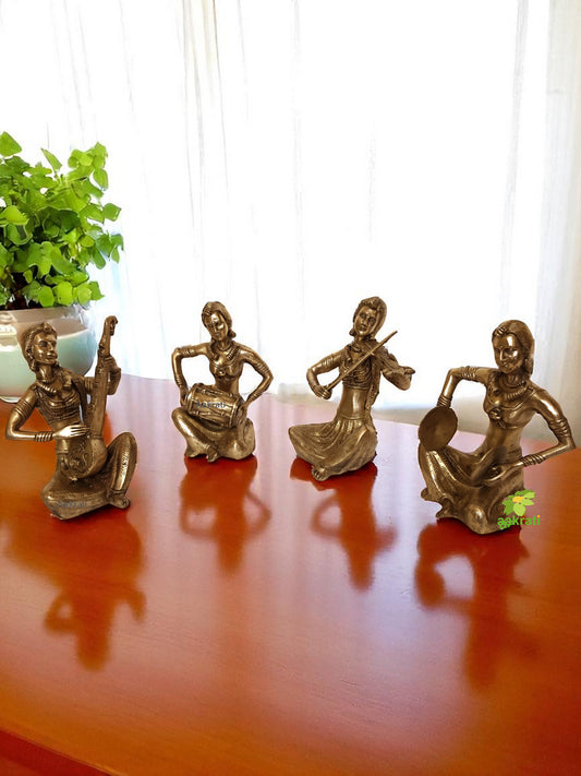 Brass Musician Ladies set of 4 Indian Brass Fine Inlay Decor Showpiece Statue 11 inch