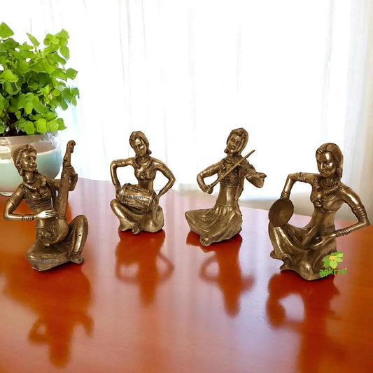 Brass Musician Ladies set of 4 Indian Brass Fine Inlay Decor Showpiece Statue 11 inch Aakrati