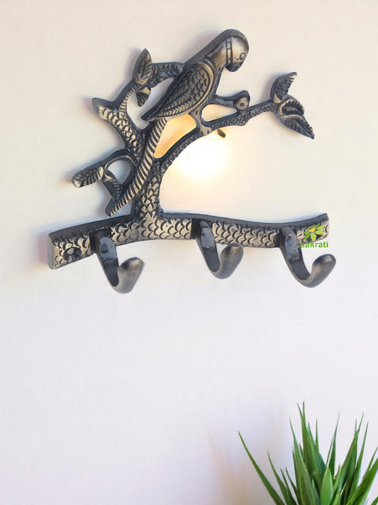 3 Key hook with Bird on tree for decoration & Gift ( Brown, 5.5 inch)
