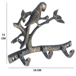 3 Key hook with Bird on tree for decoration & Gift ( Brown, 5.5 inch) Aakrati