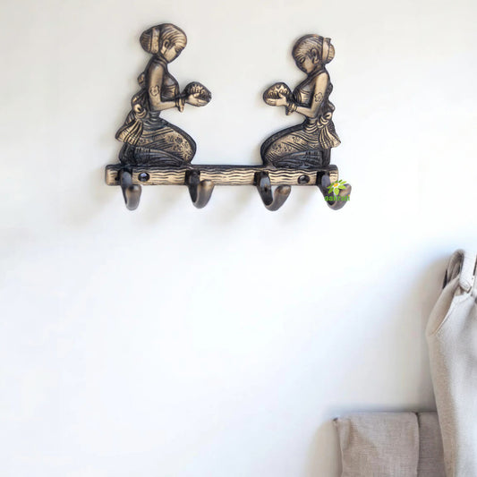 Aakrati Designer Key | Hook Holder for Your Home Decoration Wall Hanging | Decorative Indian Sculpture | Bathroom Hanger | 4 Hangers Suitable | Fittings Include