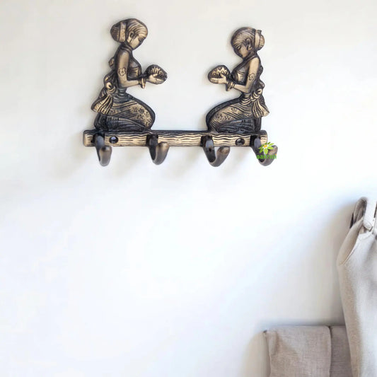 Aakrati Designer Key | Hook Holder for Your Home Decoration Wall Hanging | Decorative Indian Sculpture | Bathroom Hanger | 4 Hangers Suitable | Fittings Include Aakrati