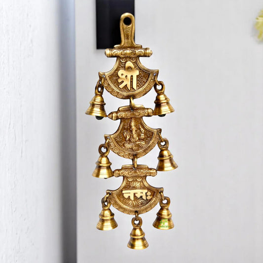 Brass Temple Wind Chime | Spiritual Wall Decoration for Peace and Prosperity | Handcrafted Brass Religious Wall Hanging ( Brown, 11 inch)