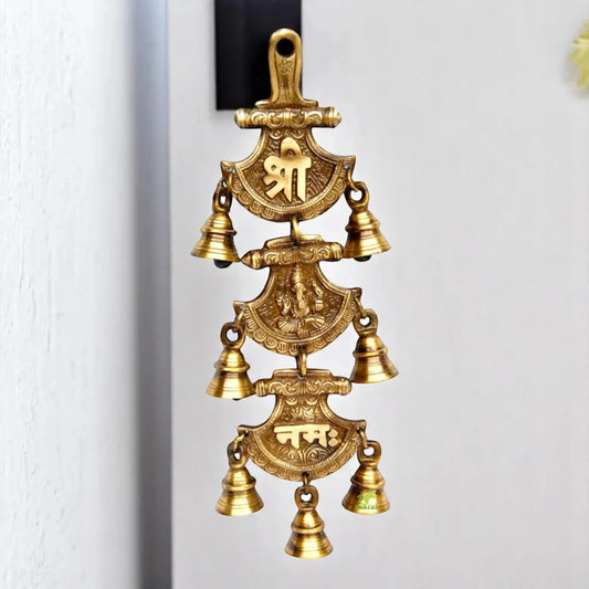 Brass Temple Wind Chime | Spiritual Wall Decoration for Peace and Prosperity | Handcrafted Brass Religious Wall Hanging ( Brown, 11 inch) Aakrati