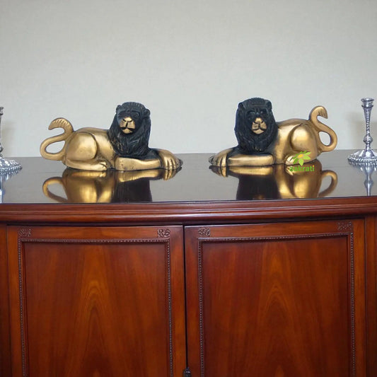 Antique Style Brass Lion Set | Premium Decor for Home, Office, and Gift Purposes | Handcrafted Brass Lion Statues ( Yellow, 2.5 inch) Aakrati