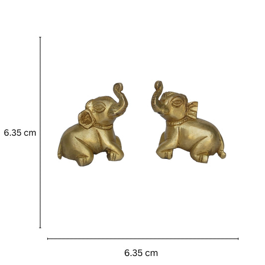 Brass Elephant Pair | Traditional and Modern Decor for Stylish Homes | Divine Brass Elephant Pair Figurine ( Yellow, 2.5 inch)