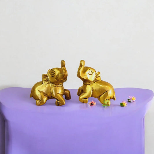 Brass Elephant Pair | Traditional and Modern Decor for Stylish Homes | Divine Brass Elephant Pair Figurine ( Yellow, 2.5 inch) Aakrati