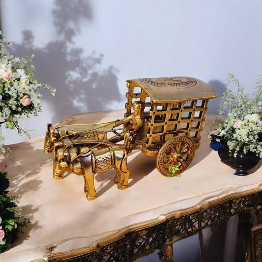 Brass Bullock Cart Showpiece | A Beautiful Handcrafted Addition to Your Home Decor | Handcrafted Brass Bullock Cart Figurine ( Brown, 6.5 inch) Aakrati