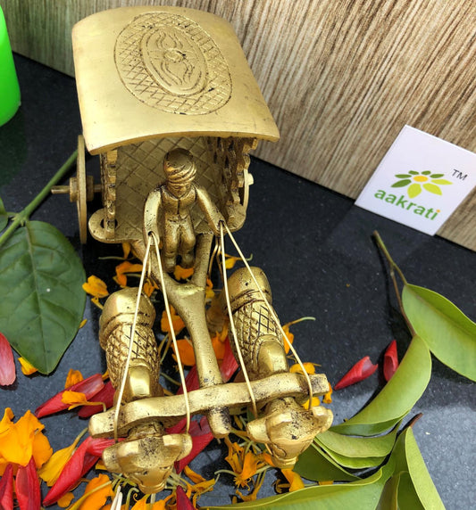 Brass Bullock Cart Showpiece | A Beautiful Handcrafted Addition to Your Home Decor | Handcrafted Brass Bullock Cart Figurine ( Yellow, 4.8 inch)