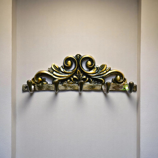 Vintage Brass Floral Wall Hanger | Decorative Touch for Your Walls | Handcrafted Brass Floral Hanger and Hooks ( Yellow, 10 inch)