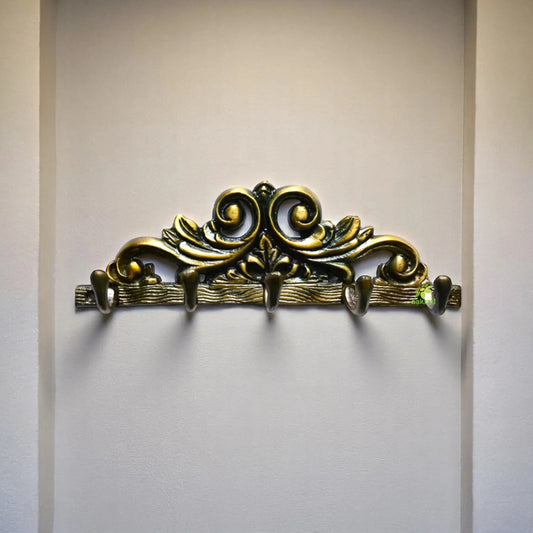 Vintage Brass Floral Wall Hanger | Decorative Touch for Your Walls | Handcrafted Brass Floral Hanger and Hooks ( Yellow, 10 inch) Aakrati