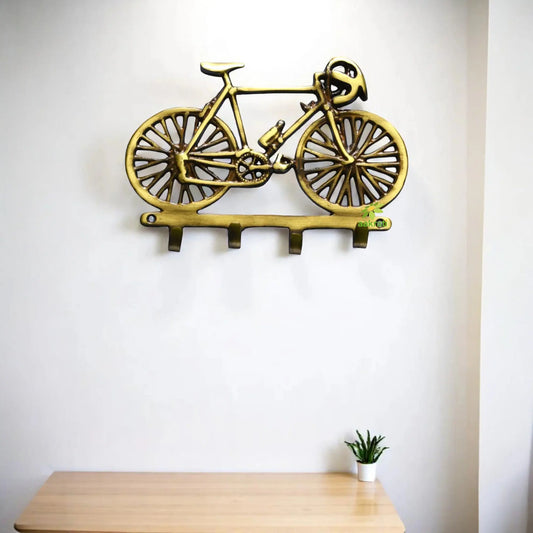 Cycle Shaped Brass Wall Hooks | Functional Art for Your Walls | Decorative Handmade Brass Wall Hangers ( Yellow, 7 inch) Aakrati