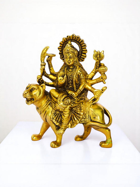 Divine Durga in Brass | Blessings of Peace and Prosperity | Durga Mata Brass Idol ( Yellow, 5 inch)