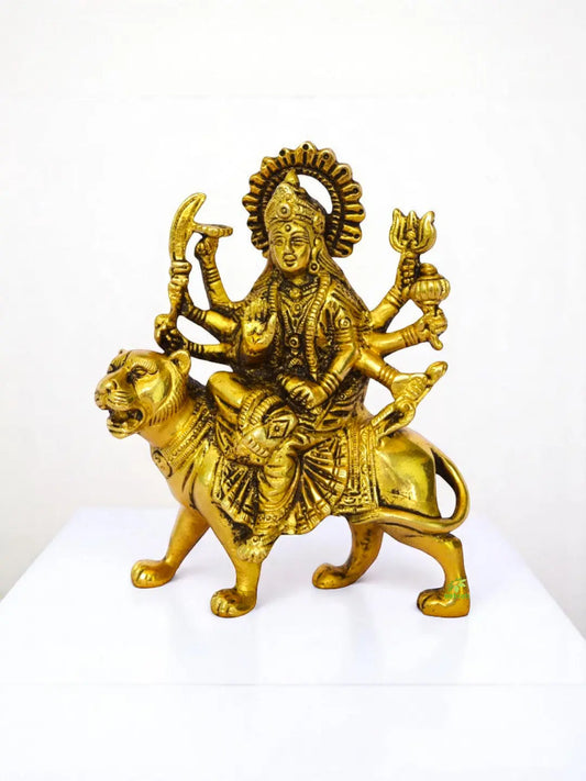 Divine Durga in Brass | Blessings of Peace and Prosperity | Durga Mata Brass Idol ( Yellow, 5 inch) Aakrati