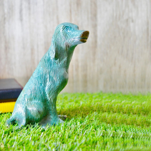 Aakrati Sitting Brass Dog Green Finished 5 Inch Figurine Aakrati