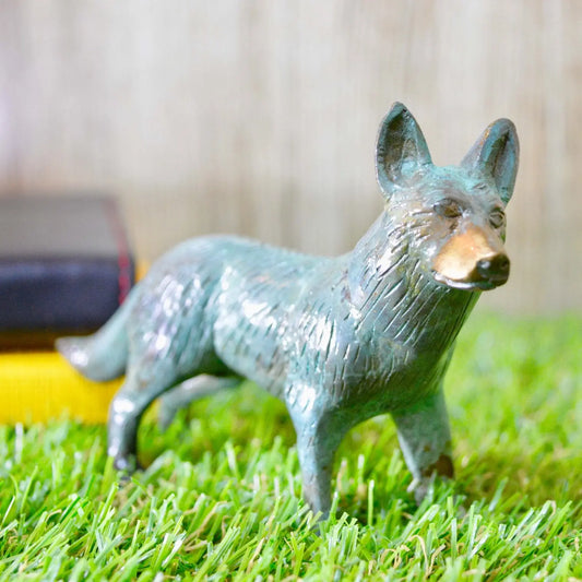Aakrati Green Coloured 5 Inch Standing Brass Fox For Table Top Home Decoration Aakrati