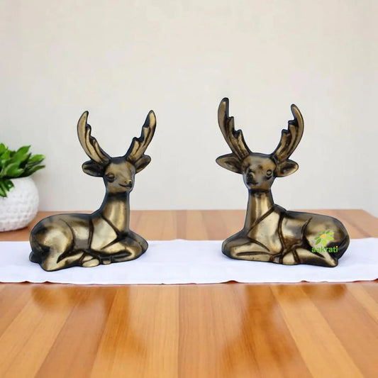Antique Style Brass Deer Pair Set | Elegant Addition to Home Decor for a Luxurious Feel | Handcrafted Brass Deer Figurine Showpiece ( Brown, 2.4 inch) Aakrati