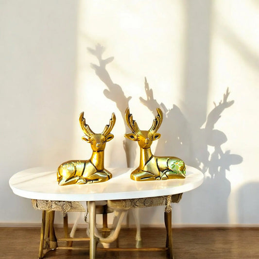 Brass Deer Pair Statue | Elegant Home Decor for Living Room & Office | Premium Brass Deer Pair Figurine ( Yellow, 2.4 inch) Aakrati