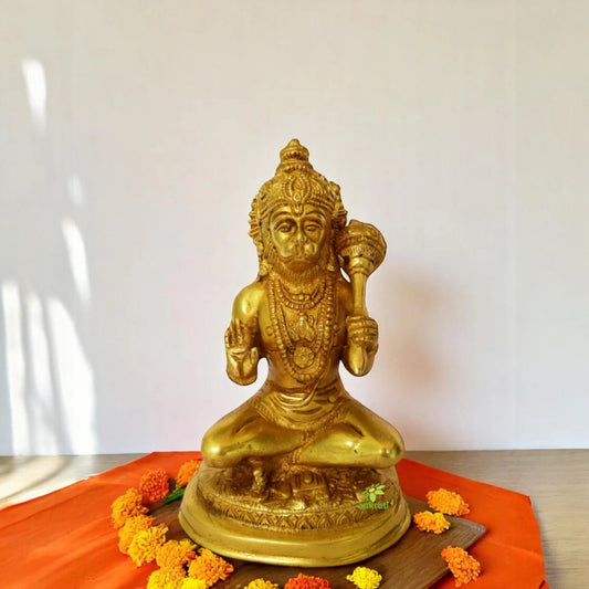Brass Lord Hanuman Idol | A Sacred Presence for Your Home Temple | Brass Hanuman Idol for Home Temple ( Yellow, 7 inch)