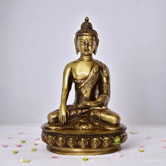 Handmade Brass Buddha Statue | Handcrafted Peaceful Decoration for Your Home | Brass Buddha Murti ( Brown, 8.5 inch) Aakrati