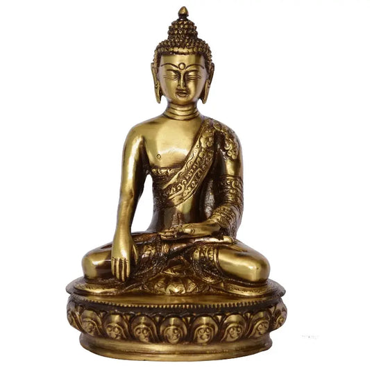 Handmade Brass Buddha Statue | Handcrafted Peaceful Decoration for Your Home | Brass Buddha Murti ( Brown, 8.5 inch) Aakrati