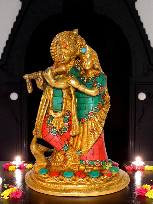 Radha Krishna Turquoise Coral Stone work