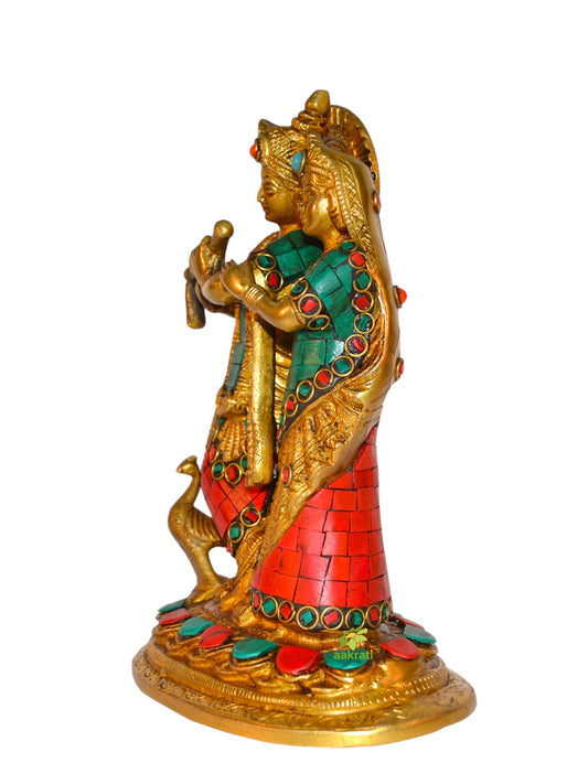 Radha Krishna Turquoise Coral Stone work