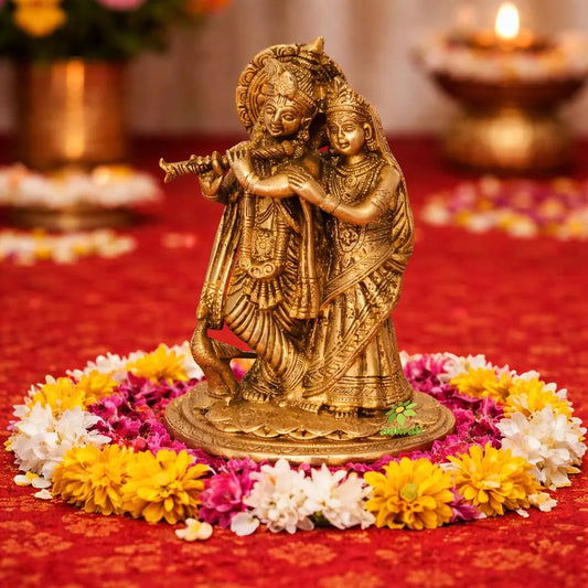 Brass Radha Krishna Murti | A Divine Blessing for Prosperity and Peace | Radha Krishna Brass Statue ( Yellow, 7.5 inch) Aakrati
