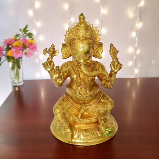 Sitting Lord Ganesha Brass Statue For Decor/Gift