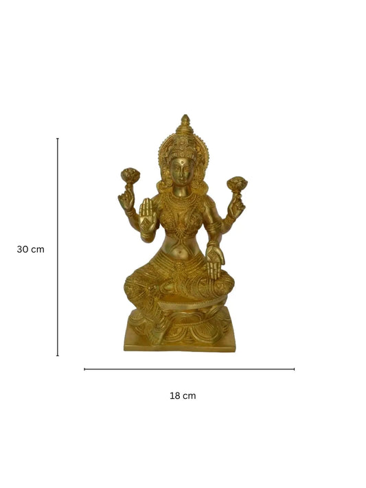 Lakshmi Brass Made Statue | Laxmi Sitting Statue (Yellow, 12 Inch) Aakrati