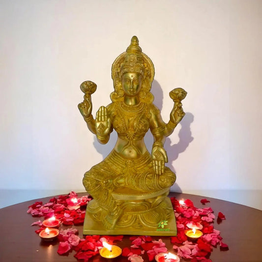 Lakshmi Brass Made Statue | Laxmi Sitting Statue (Yellow, 12 Inch) Aakrati