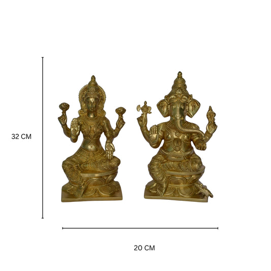 Brass Metal Hand Carved Lakshmi and Ganesha Pair