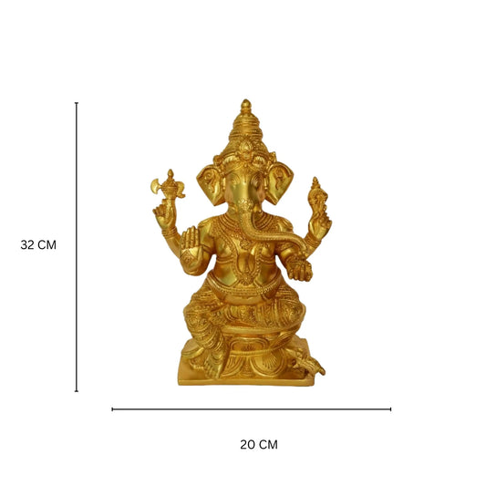 Lord Ganesha Hand Carved Brass Metal Decorative Statue Aakrati