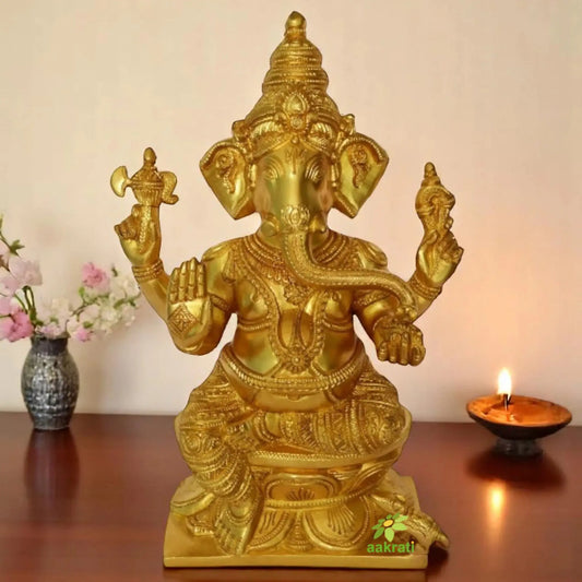 Lord Ganesha Hand Carved Brass Metal Decorative Statue Aakrati
