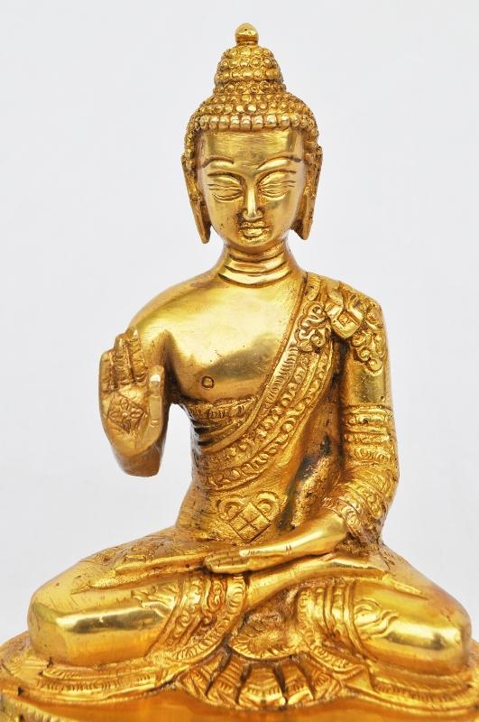 Handmade Brass Buddha Murti | Premium Decorative Statue for Home Temple and Living Room ( Yellow, 8.5 inch)