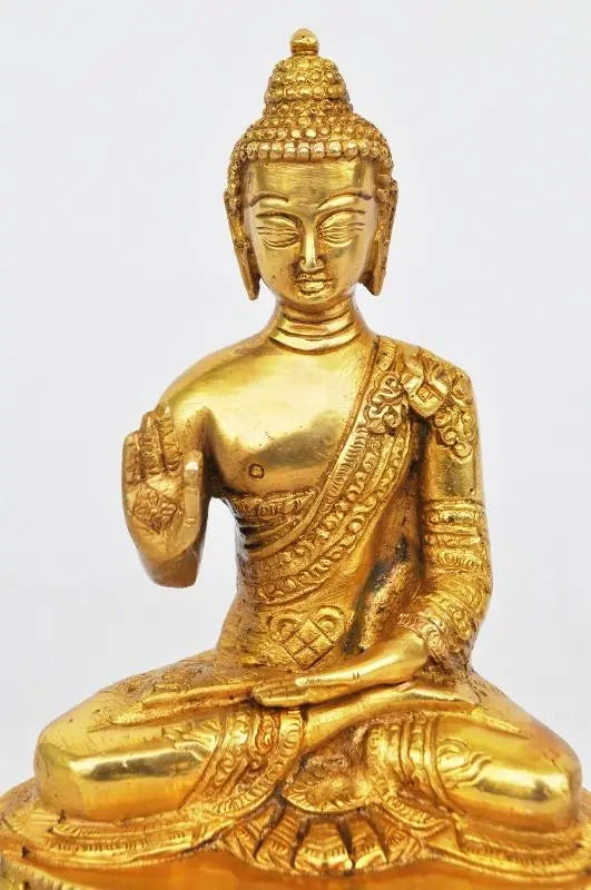 Handmade Brass Buddha Murti | Premium Decorative Statue for Home Temple and Living Room ( Yellow, 8.5 inch) Aakrati