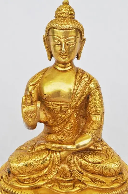 Luxury Brass Buddha Murti | Handcrafted Spiritual Idol for Luxurious Home Decor | Brass Buddha Statue ( Yellow, 8 inch) Aakrati