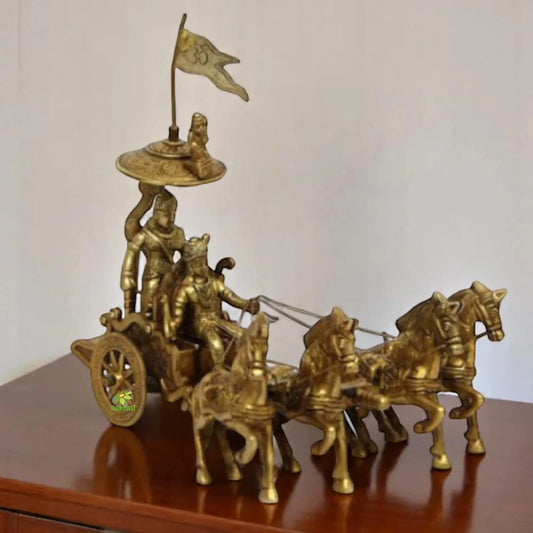 Handmade Brass Arjun Rath Murti | Perfect for Spiritual and Traditional Home Decoration | Brass Arjun Rath Showpiece ( Yellow, 8.7 inch) Aakrati