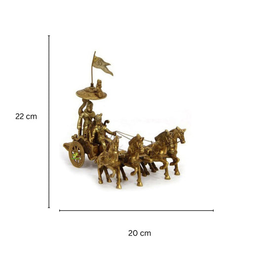 Handmade Brass Arjun Rath Murti | Perfect for Spiritual and Traditional Home Decoration | Brass Arjun Rath Showpiece ( Yellow, 8.7 inch)
