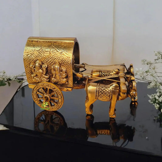 Handcrafted Brass Bull Cart | Elegant Home Decor Piece with Indian Charm | Brass Bull Cart Showpiece ( Yellow, 4.8 inch) Aakrati