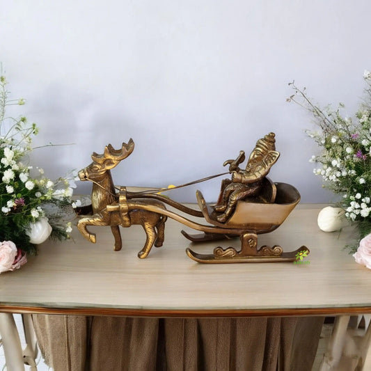 Brass Ganesha Sleigh Showpiece Statue | A Beautiful Decorative Piece for Traditional Home Decor | Handcrafted Decorative Brass Ganesha Statue ( Brown, 7.1 inch) Aakrati
