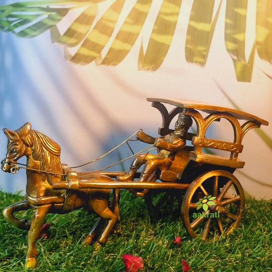 Brass Horse Cart Figurine | Classic Indian Charm for Living Room and Home Decor | Brass Made Horse Cart Sculpture ( Brown, 8 inch) Aakrati