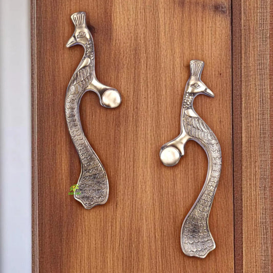 Brass Peacock Door Handle | Exquisite Handmade Design for Your Doors and Entryways | Handcrafted Brass Peacock Door Pull ( Brown, 8.3 inch) Aakrati