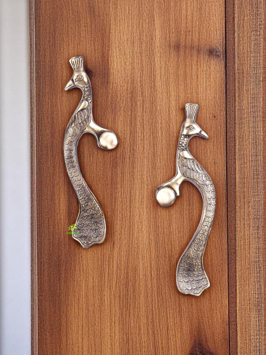 Brass Peacock Door Handle | Exquisite Handmade Design for Your Doors and Entryways | Handcrafted Brass Peacock Door Pull ( Brown, 8.3 inch)