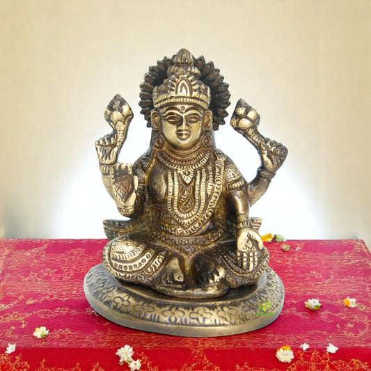 Handcrafted Brass Laxmi Statue | Ideal for Gifting & Worship | Mini Brass Laxmi Idol ( Brown, 3.9 inch) Aakrati